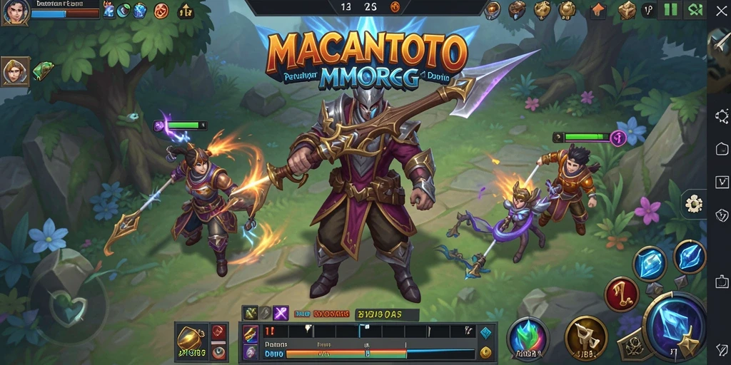 Screenshot gameplay MACANTOTO menunjukkan aksi seru dalam pertempuran MMORPG.