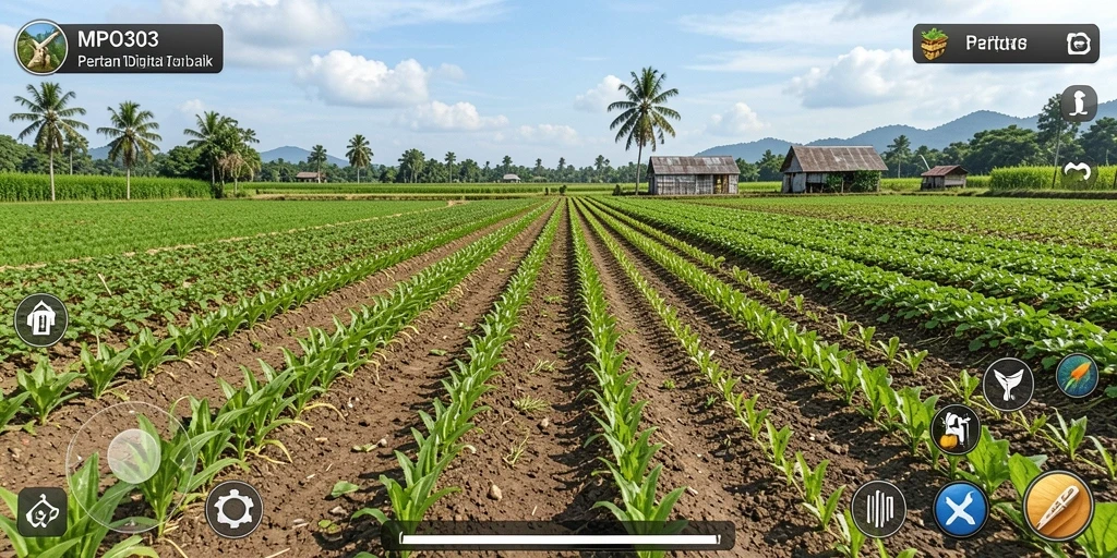 Screenshot gameplay MPO303 menampilkan aktivitas bercocok tanam yang seru.