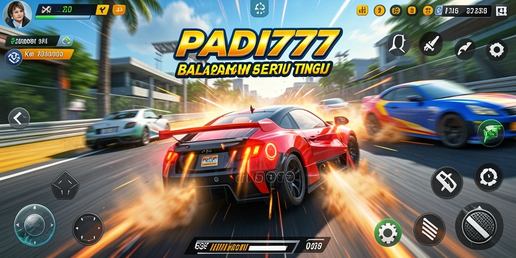Screenshot gameplay PADI777 menunjukkan aksi balapan yang mendebarkan.
