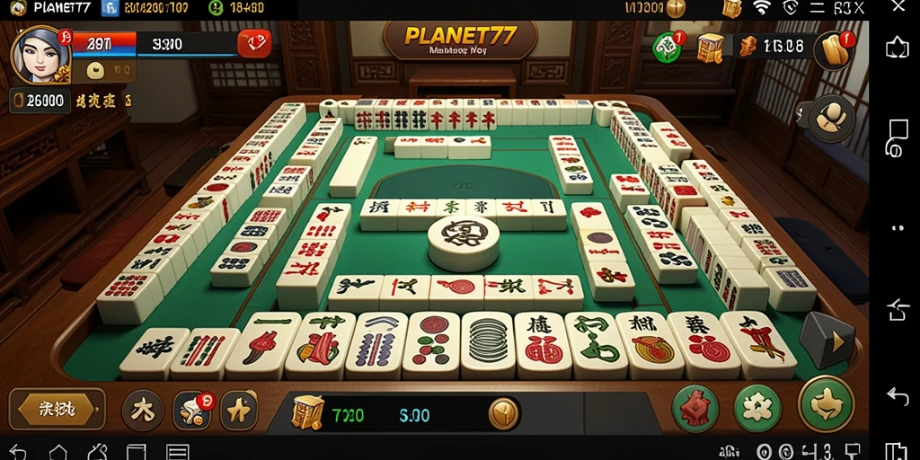 Screenshot permainan Mahjong PLANET77 dengan grafis yang menarik.