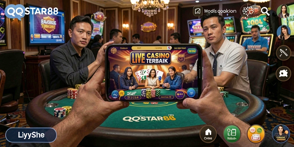 Screenshot gameplay Live Casino QQSTAR88 dengan dealer profesional.