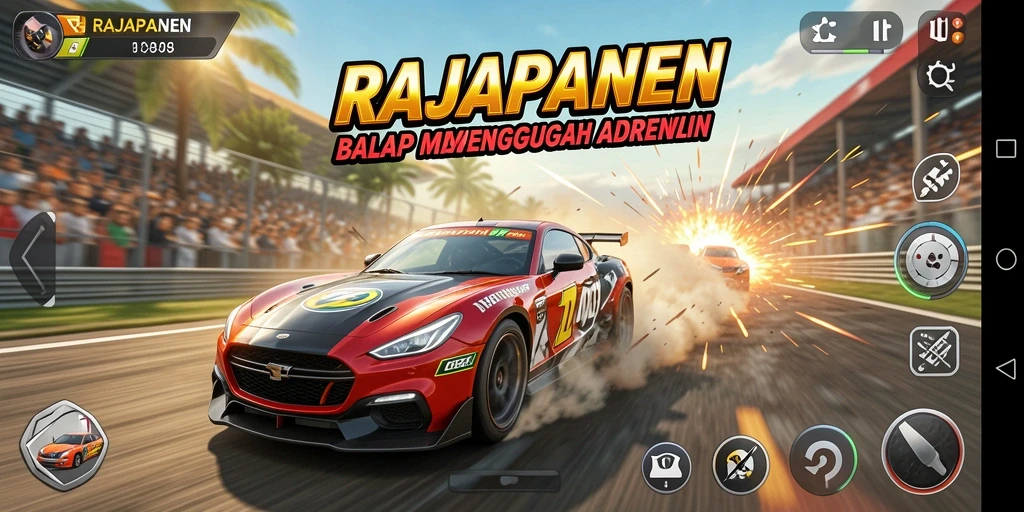 Gameplay balap seru dalam RAJAPANEN dengan lintasan menantang.