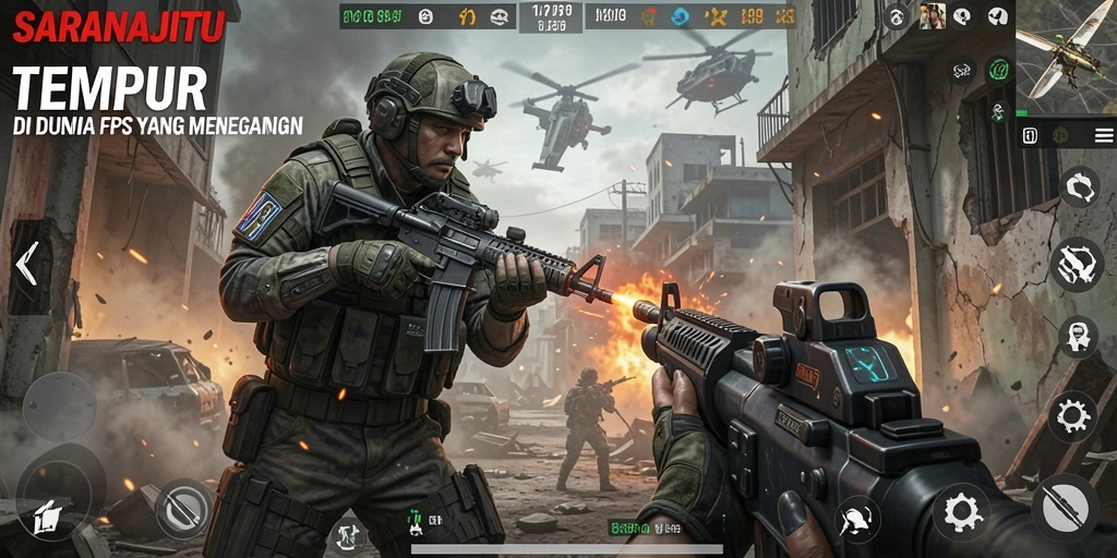 Screenshot menunjukkan aksi menegangkan dalam gameplay FPS