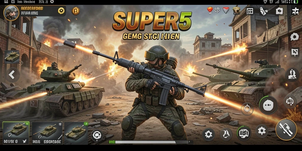 Tampilan gameplay SUPER5 yang seru dan strategis.