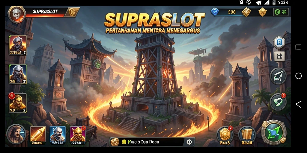 Tangkapan layar utama menunjukkan aksi pertahanan yang intens di SUPRASLOT.