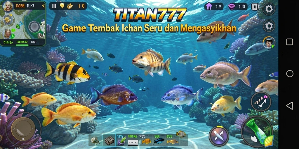 Tampilan gameplay seru dari TITAN777 dengan beragam ikan yang bisa diburu.